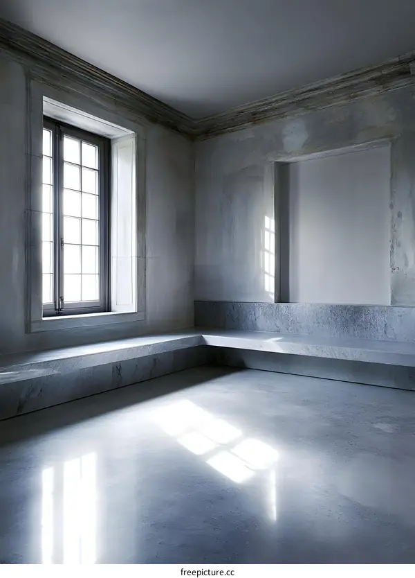 Modern Interior Design Featuring Stone Bench And Window