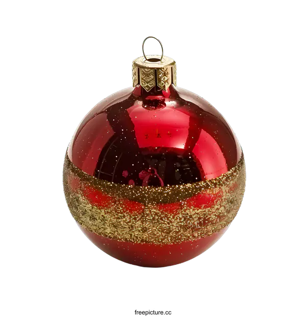 [Transparent Background PNG]Red Christmas Ornament with Gold Glitter