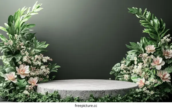 Elegant Floral Display on a Round Stone Pedestal