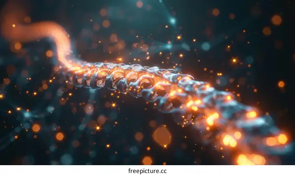 Glowing chain of hexagons representing blockchain technology