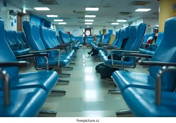 Empty Blue Seats in a Waiting Area
