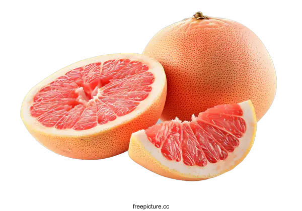 [Transparent Background PNG]Fresh Ripe Grapefruit Slices Isolated On White Background