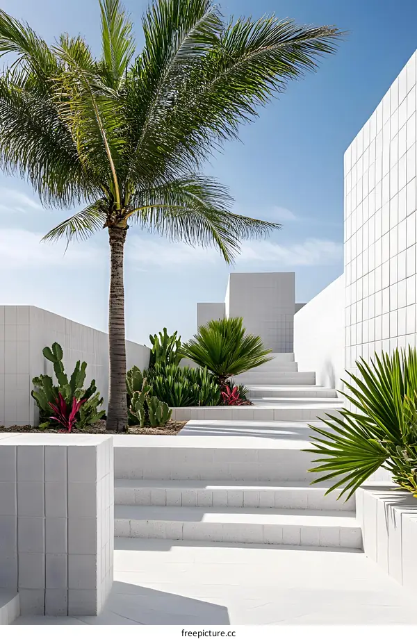 White Minimalist Architecture With Palm Trees