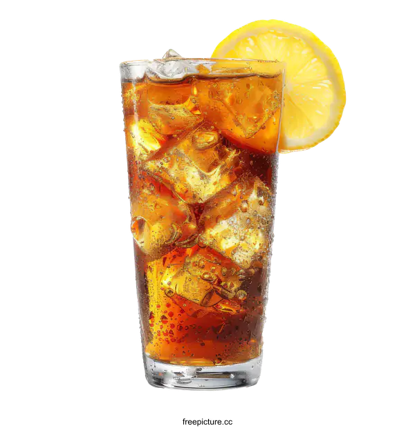 [Transparent Background PNG]Glass of Cola with Ice Cubes and Lemon Slice