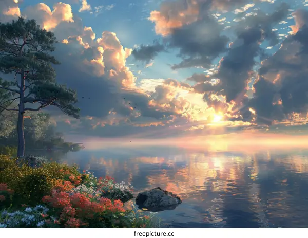 Tranquil Lake Sunset at Twilight