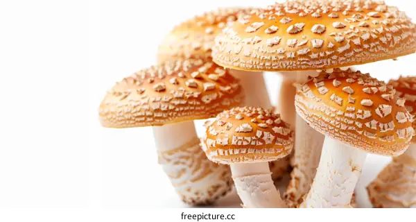 Orange Fly Agaric Mushrooms Isolated on White Background