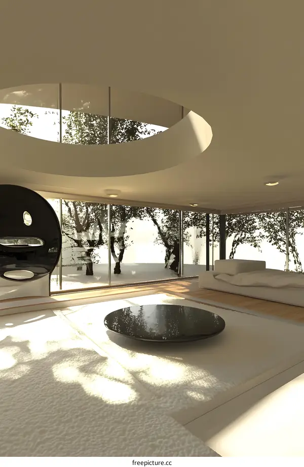 Modern Living Room Design with Circular Skylight and White Sofa