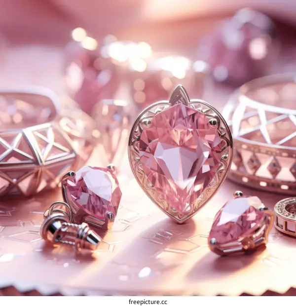 Pink heart-shaped gemstone jewelry set