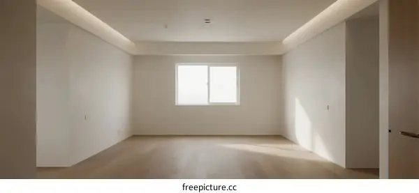 Empty room with white walls and wooden floor and a window
