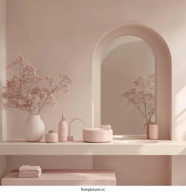 Minimalist Pink Bathroom Vanity with Flowers
