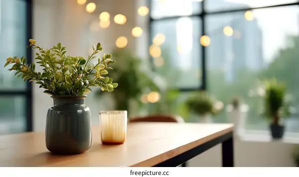 Rustic Wooden Table Decor with Vase and Candle