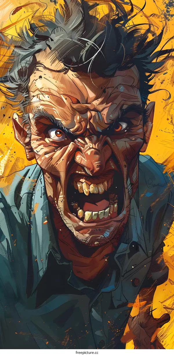 Angry Man Face Close Up Illustration Digital Art