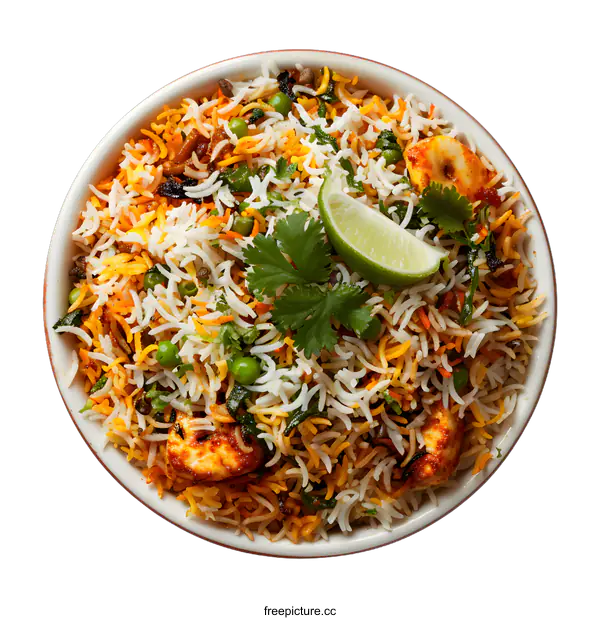 [Transparent Background PNG]Indian Vegetarian Biryani Rice Bowl
