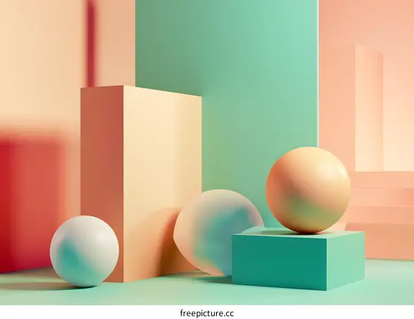 Abstract 3D Geometric Shapes in Minimalist Scene