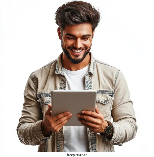 Smiling Man Using Tablet Portrait Photography