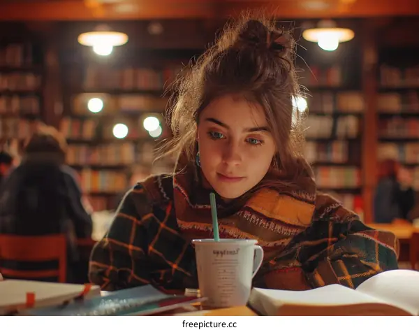 Young woman studying in a library
