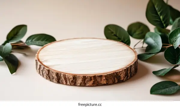Natural Wooden Slice Display Stand with Greenery