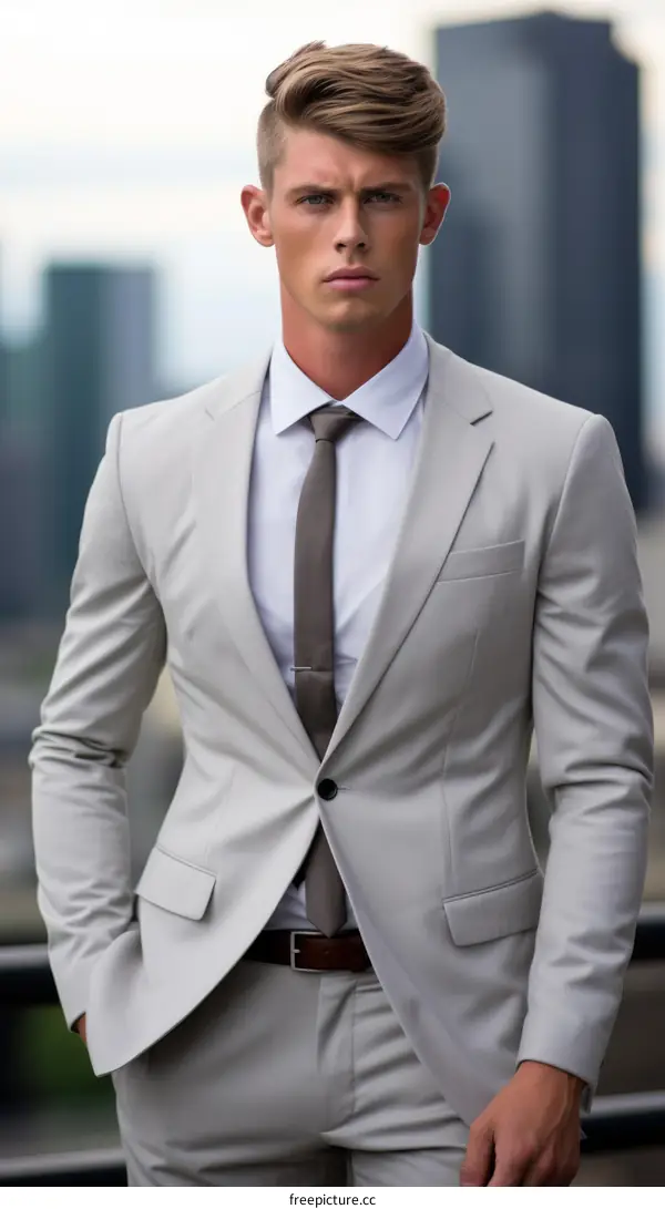 A young man wearing a suit and tie