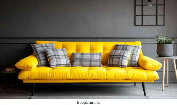 Modern Living Room with Yellow Sofa and Gray Accents