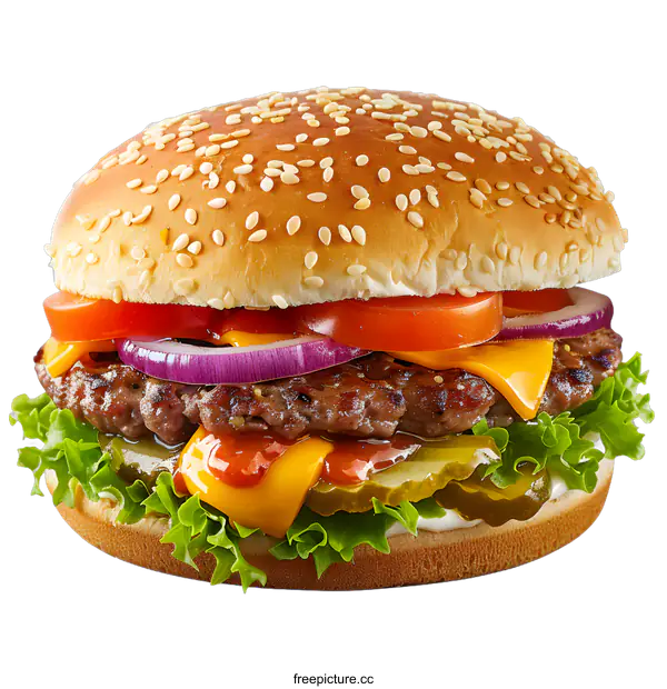 [Transparent Background PNG]Delicious Cheeseburger with Sesame Seed Bun