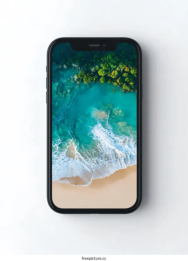 Black Smartphone Mockup with Tropical Beach Background
