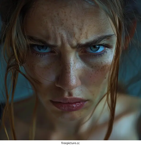 Close-up Portrait of a Woman with Intense Expression