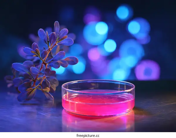 Pink Liquid Culture Petri Dish with Plant