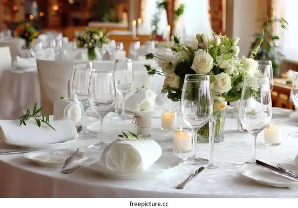 Elegant Wedding Table Setting with White Flowers