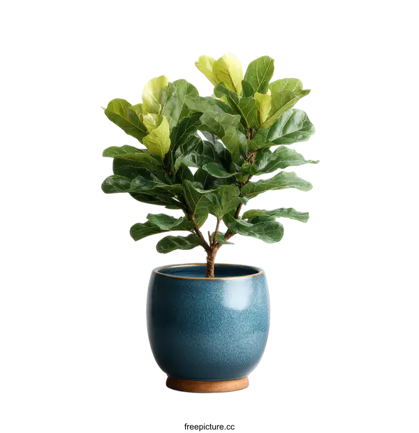 [Transparent Background PNG]Fiddle Leaf Fig Plant in Blue Pot