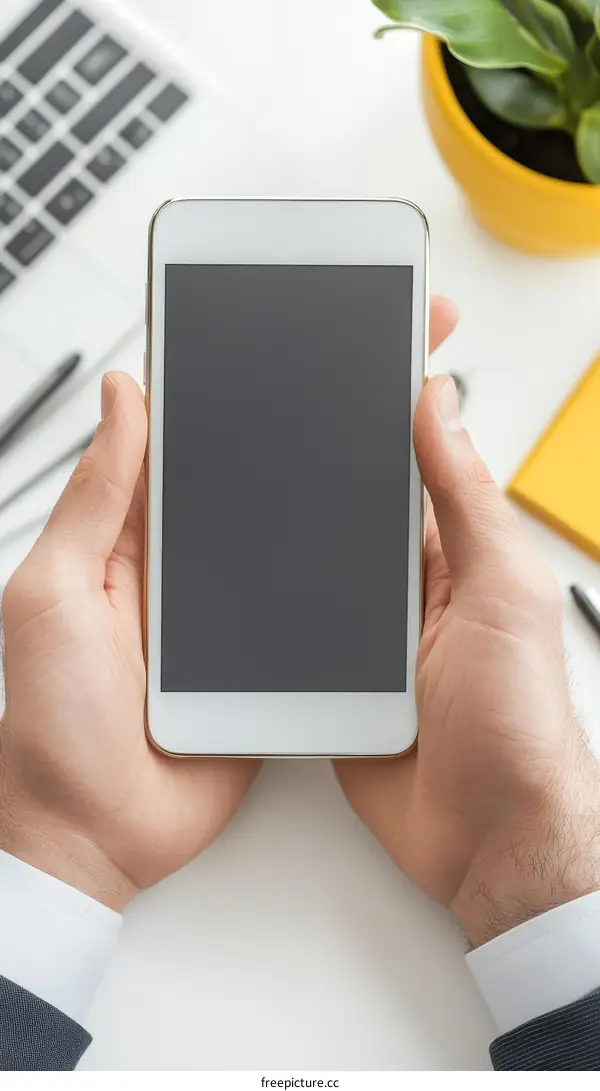 Businessman Holding a White Smartphone