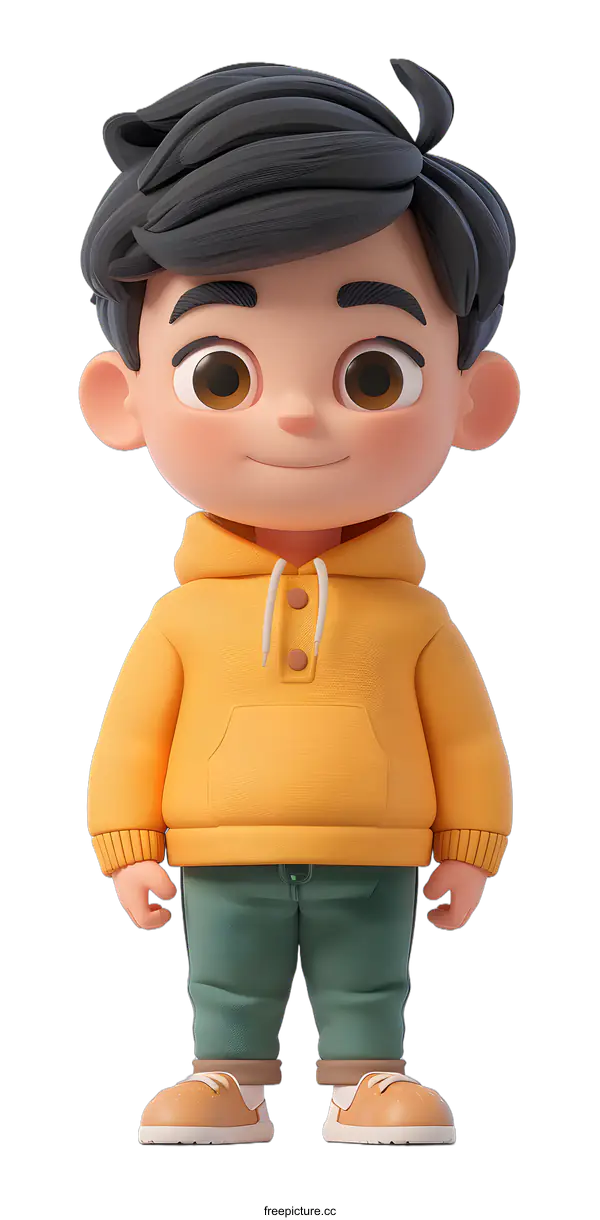 [Transparent Background PNG]3D Cartoon Boy in Yellow Hoodie