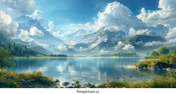 Serene Mountain Lake Landscape Painting
