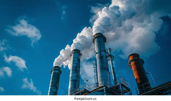Industrial Factory Chimneys Emitting White Smoke