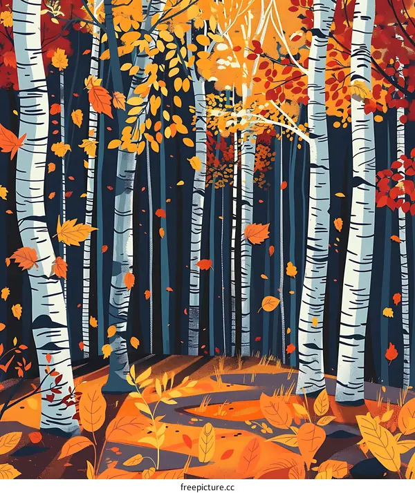 Autumn Forest Birch Trees Illustration