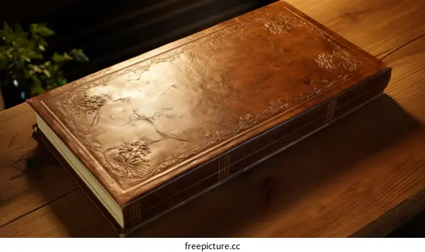 ornate leather book cover with beautiful floral pattern