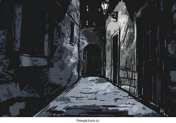 Dark Alleyway Night Cityscape Illustration