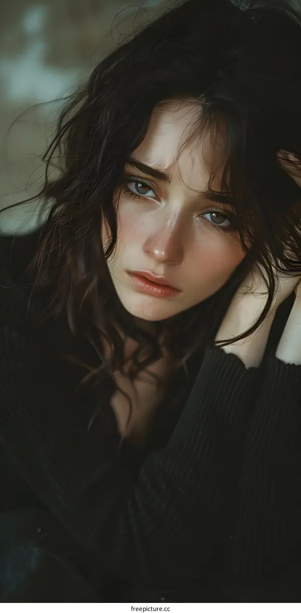 portrait of a beautiful young woman with brown hair and green eyes