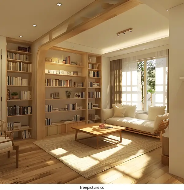 Modern Minimalist Living Room Design With Bookshelves