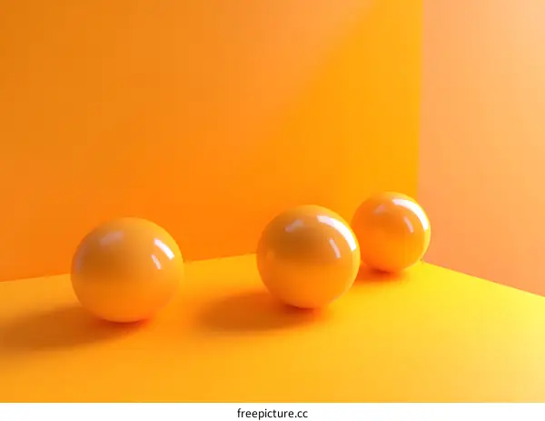 Three Yellow Spheres on an Orange Background