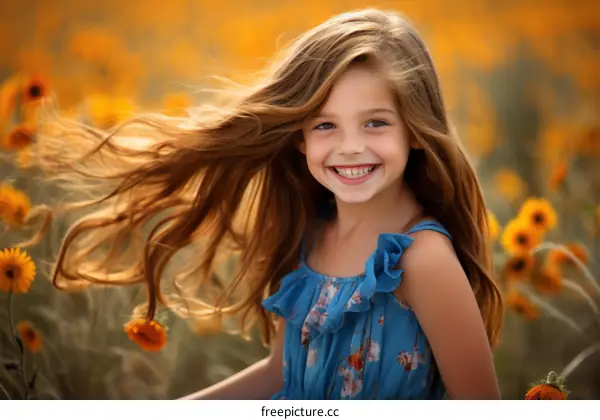 Smiling Girl in a Sunflower Field