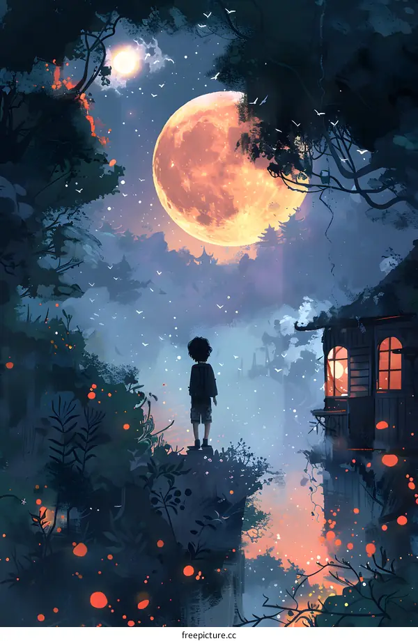 boy looking at the moon