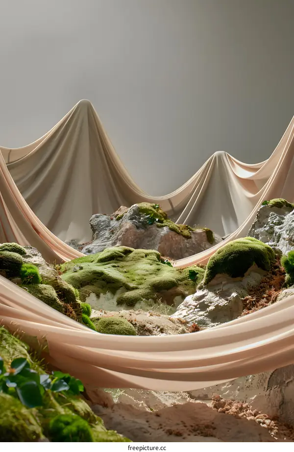 Abstract Minimalist Landscape With Moss and Fabric