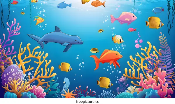 Colorful Fish and Coral Reef Under the Sea