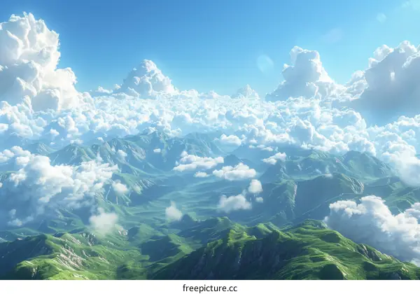 Captivating Landscape: Emerald Mountains and Pristine Clouds