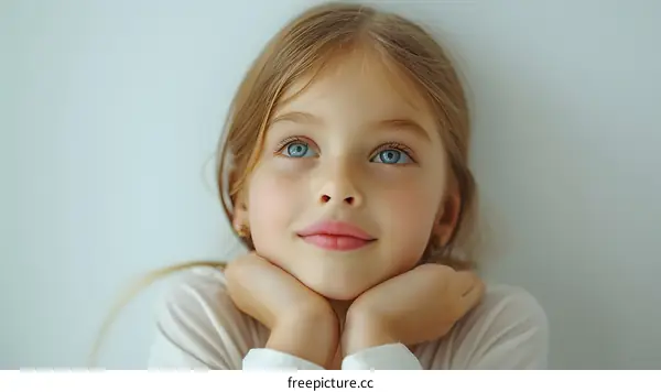 Portrait of a Young Girl with Blue Eyes Looking Up