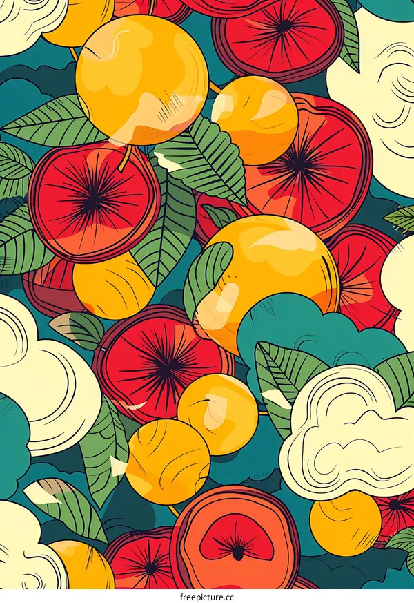 Abstract Illustration of Fruit and Leaves