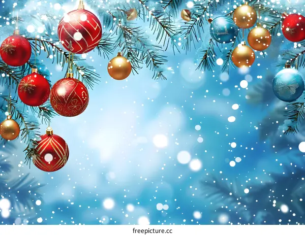 Christmas tree branch decorated with Christmas balls