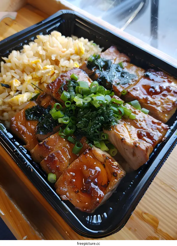 Unagi Donburi with Rice and Green Onion