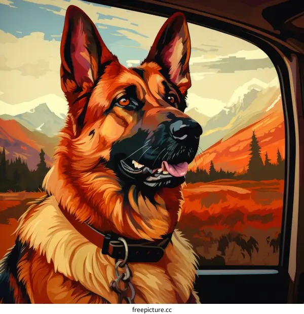 dog looking out car window at mountains