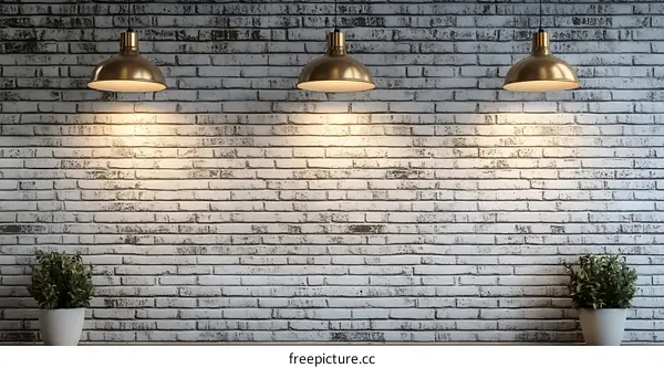Vintage Brick Wall with Pendant Lights